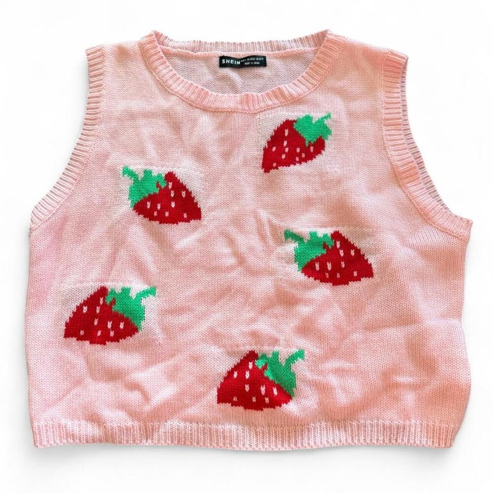Shein pink strawberry knit vest